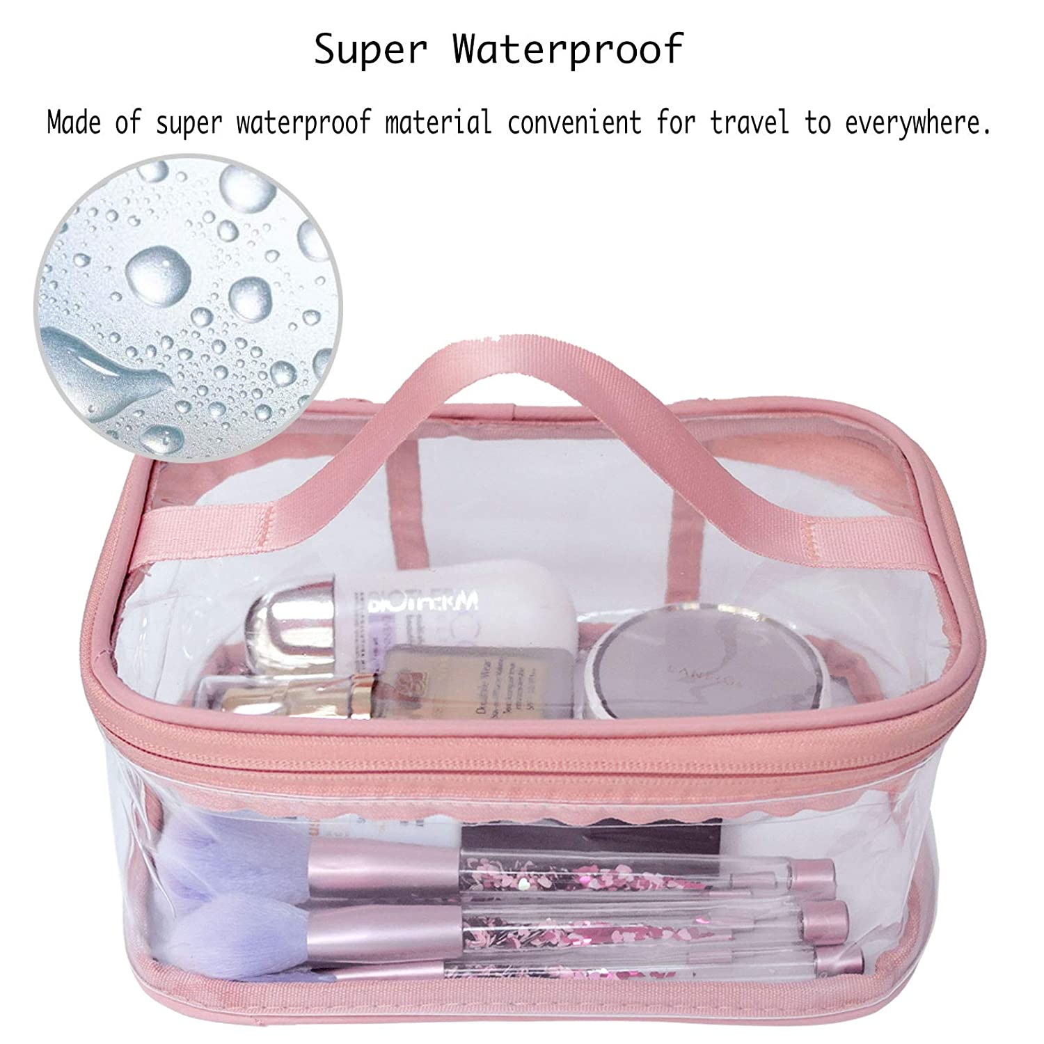 Portable Clear Makeup Cosmetic Bag | Transparent Travel Toiletry & Cosmetic Storage Organizer with Zipper | Waterproof PVC Makeup Pouch