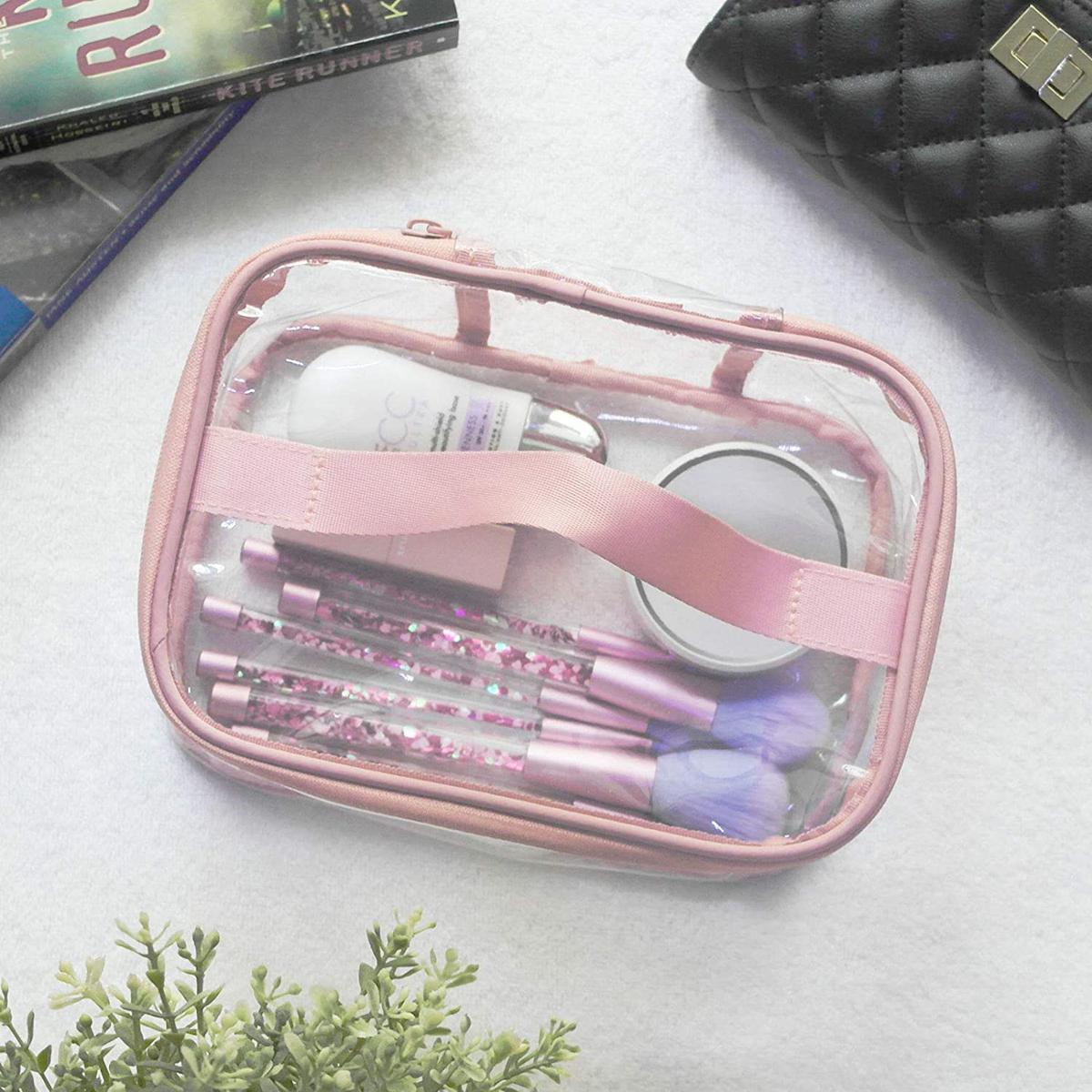 Portable Clear Makeup Cosmetic Bag | Transparent Travel Toiletry & Cosmetic Storage Organizer with Zipper | Waterproof PVC Makeup Pouch