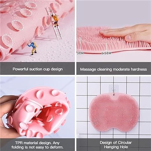 Shower Foot & Back Scrubber Mat – Silicone Wall Stick Suction Bathroom Cleaning & Massage Mat for Feet & Back | Non-Slip Deep Cleansing Scrubber | Random Color