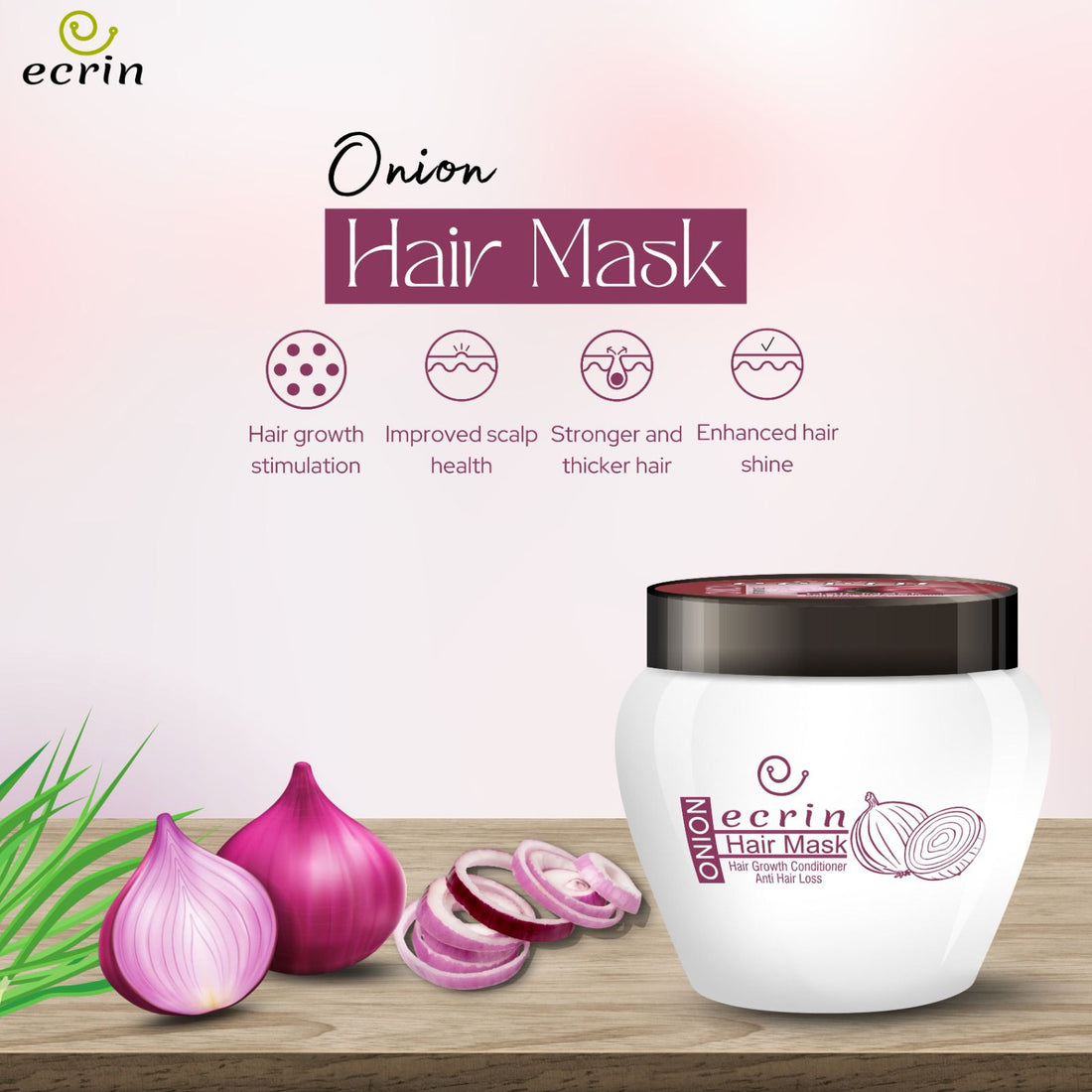 Ecrin Onion Hair Mask Hair Treatment Conditioner 300ml – Deep Repair, Hair Growth & Anti Hair Fall Mask for All Hair Types