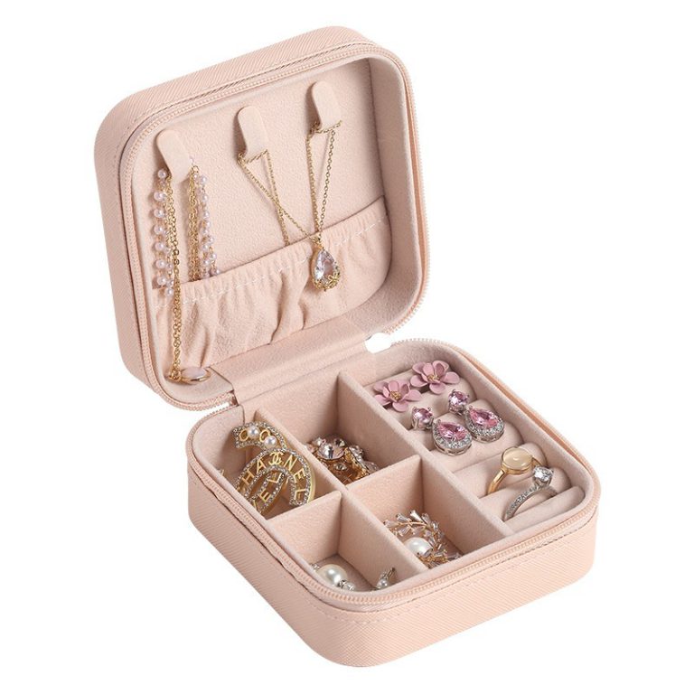 Compact Travel Leather Jewelry Organizer Box | Portable Zipper Jewelry Case for Rings, Earrings & Necklaces