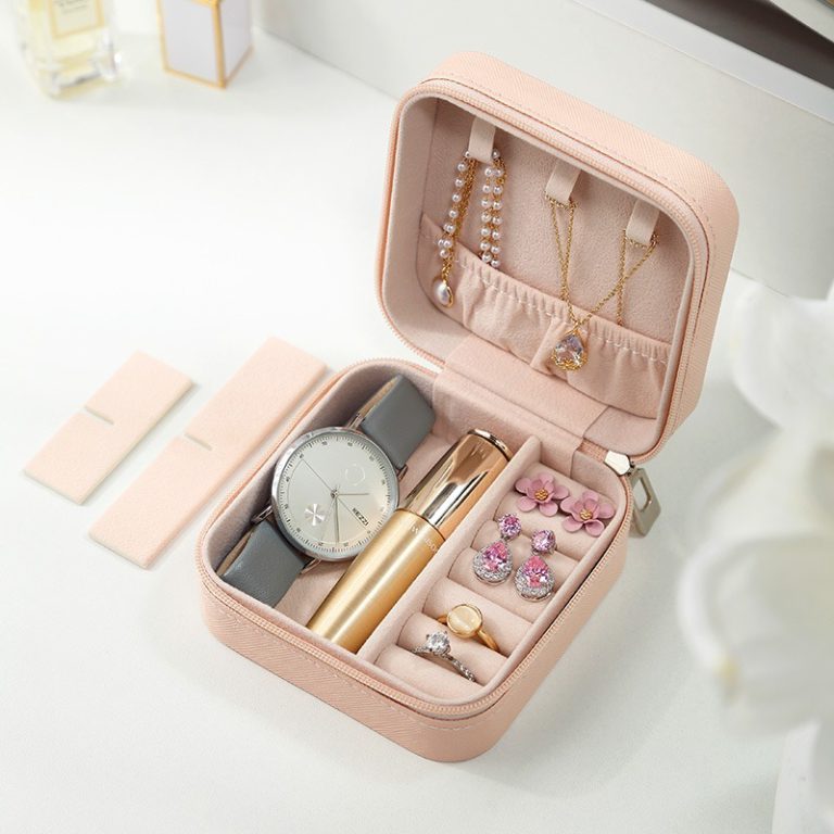Compact Travel Leather Jewelry Organizer Box | Portable Zipper Jewelry Case for Rings, Earrings & Necklaces