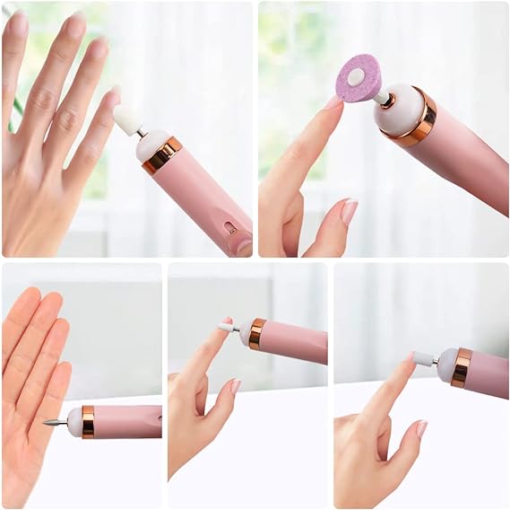5 in 1 Professional Electric Nail Drill Machine with 6 Nail Bits, Rechargeable USB, LED Light, Manicure & Pedicure Kit for Home & Salon Use – Random Color