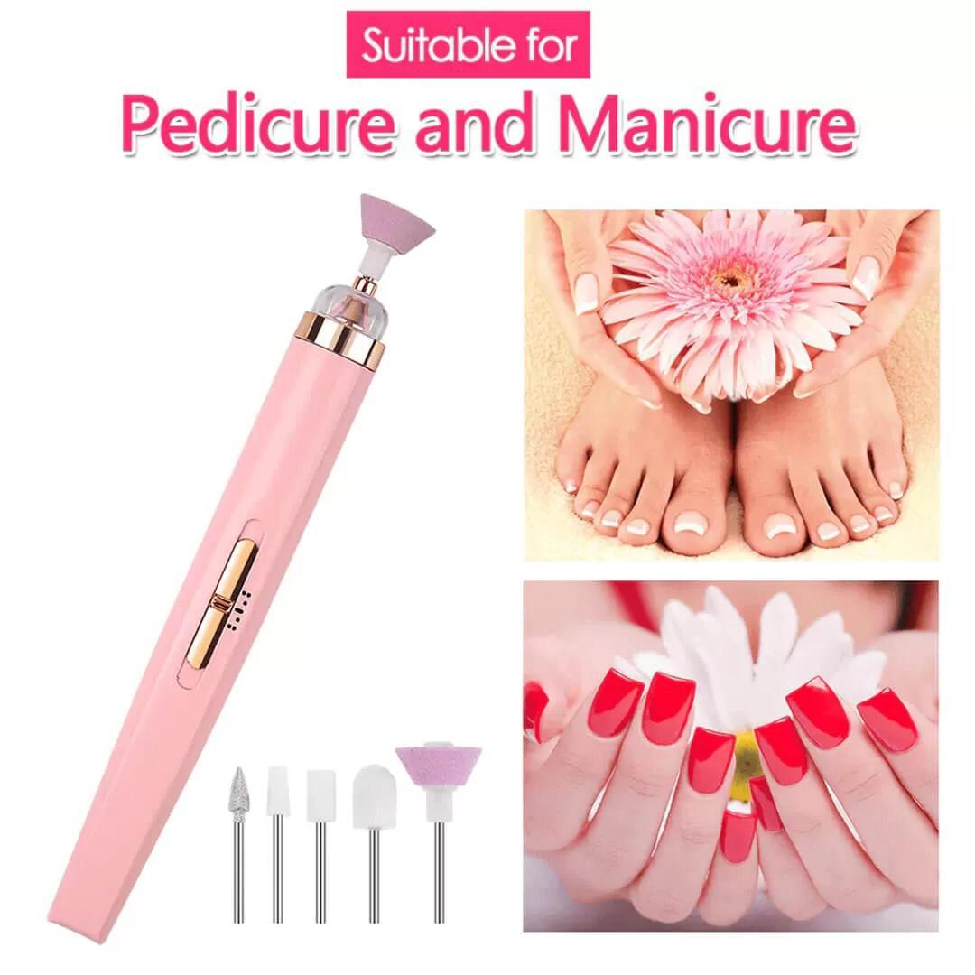 5 in 1 Professional Electric Nail Drill Machine with 6 Nail Bits, Rechargeable USB, LED Light, Manicure & Pedicure Kit for Home & Salon Use – Random Color