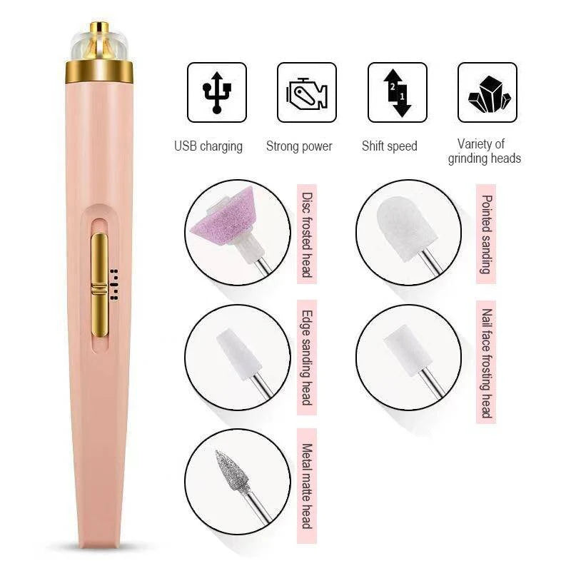 5 in 1 Professional Electric Nail Drill Machine with 6 Nail Bits, Rechargeable USB, LED Light, Manicure & Pedicure Kit for Home & Salon Use – Random Color