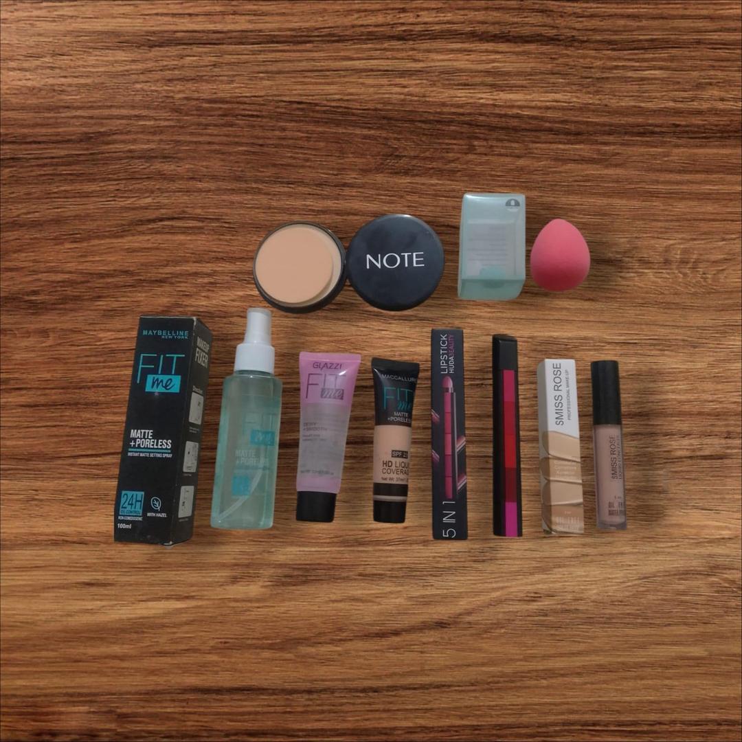 All In One Bundle Makeup Deal 7 in 1 Kit – Foundation, Primer, Concealer, Compact Powder, Lipstick, Makeup Fixer & Beauty Blender | Complete Makeup Set for Women