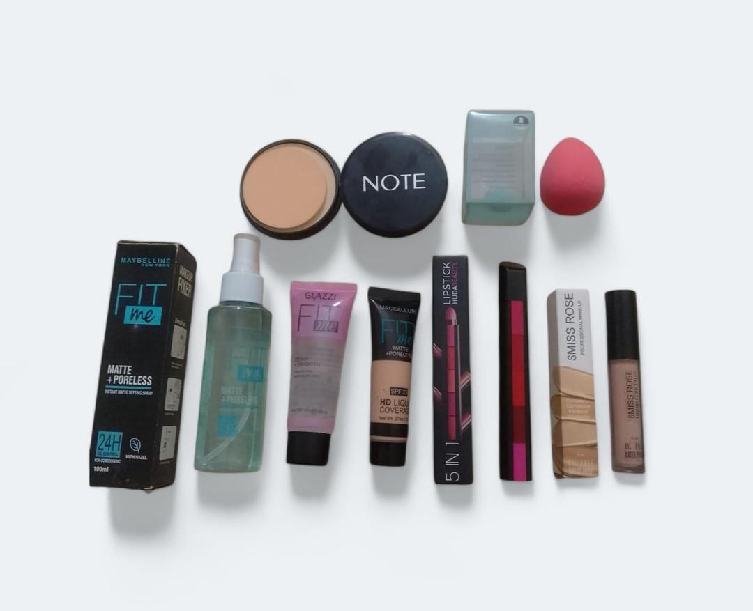 All In One Bundle Makeup Deal 7 in 1 Kit – Foundation, Primer, Concealer, Compact Powder, Lipstick, Makeup Fixer & Beauty Blender | Complete Makeup Set for Women