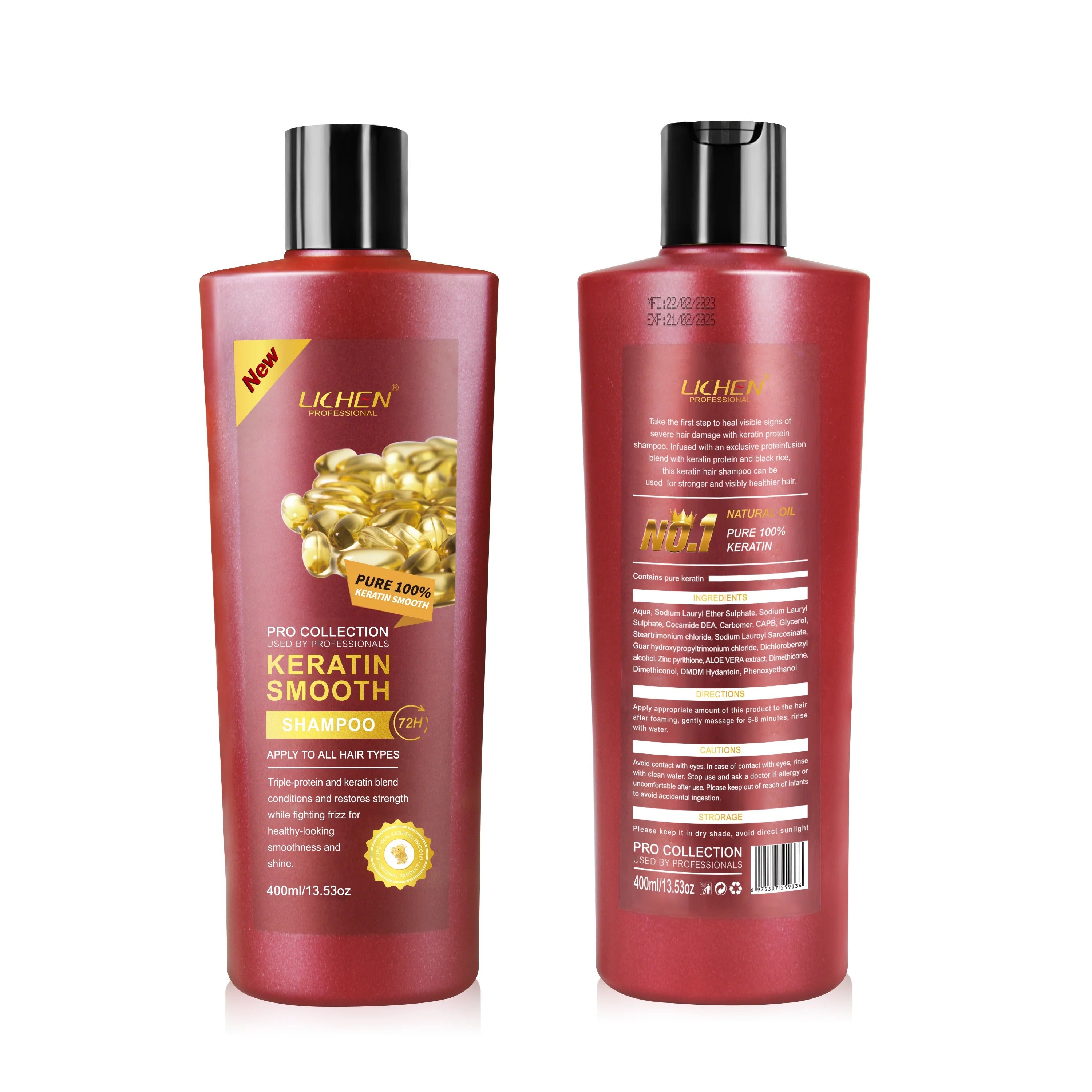 Lichen Professional Shampoo Set 400ml | Keratin, Rice Water, Coconut, Peppermint, Red Onion & Argan Oil Shampoo for Strong & Shiny Hair