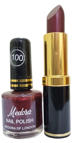 Medora 2 in 1 Lipstick & Nail Polish Combo Set – Red & Maroon Matching Shades Long Lasting Beauty Kit for Women