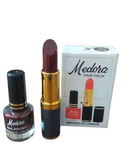 Medora 2 in 1 Lipstick & Nail Polish Combo Set – Red & Maroon Matching Shades Long Lasting Beauty Kit for Women