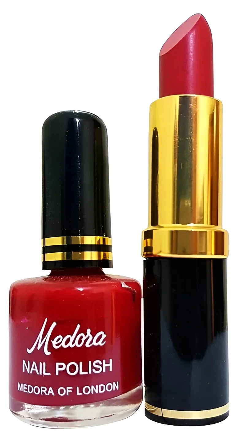 Medora 2 in 1 Lipstick & Nail Polish Combo Set – Red & Maroon Matching Shades Long Lasting Beauty Kit for Women
