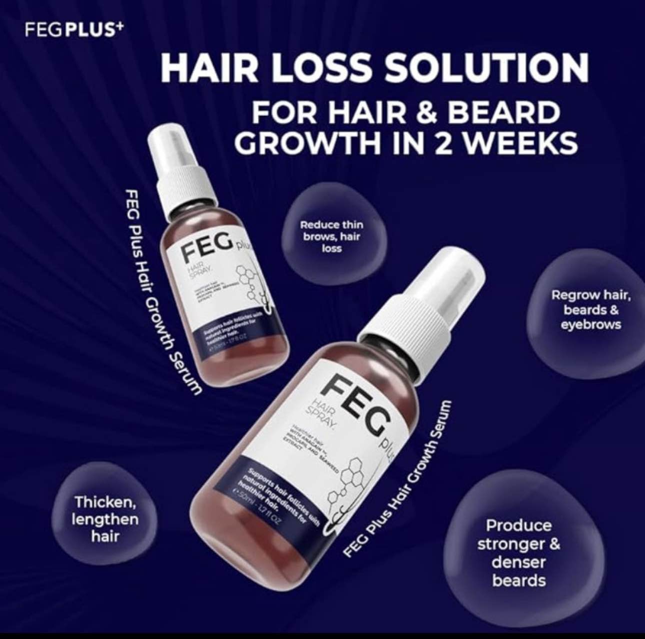 FEG PLUS Hair Growth Serum & Spray 50ml | Advanced Hair Growth Formula For Stronger, Thicker & Healthier Hair