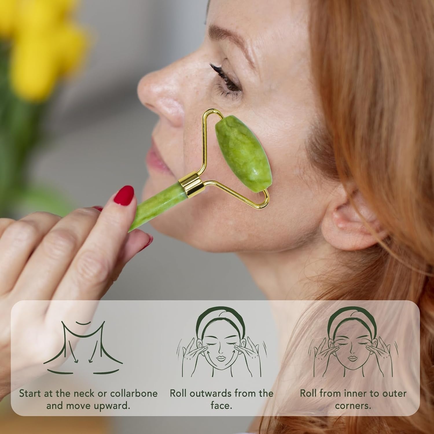 Jade Roller Facial Massager with Gua Sha Tool | Natural Skincare Set