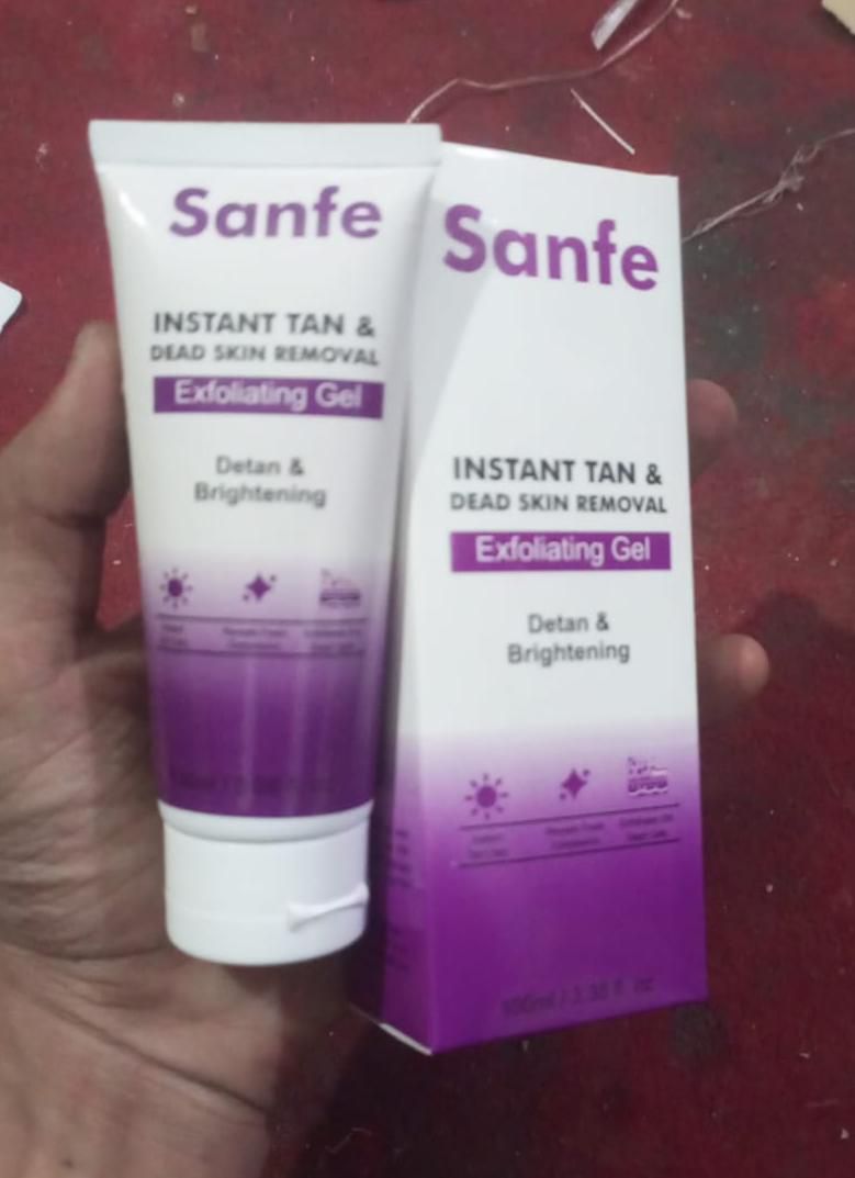 Sanfe Instant Tan & Dead Skin Removal Exfoliating Gel 100g – Detan Brightening Body Scrub for Smooth & Glowing Skin