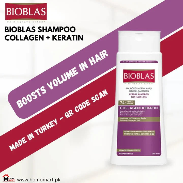 Bioblas Collagen + Keratin Hair Loss Herbal Shampoo 360ml | Anti Hair Fall Volumizing Shampoo | Original