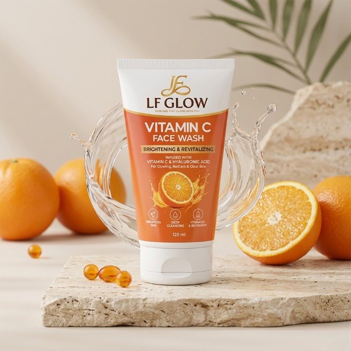 LF GLOW Vitamin C Face Wash 120ml – Brightening & Hydrating Face Cleanser with Hyaluronic Acid