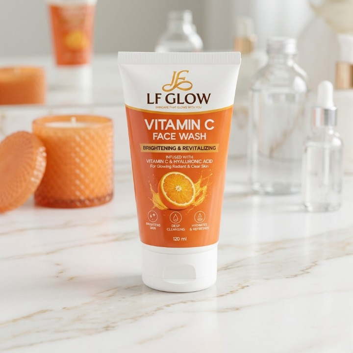 LF GLOW Vitamin C Face Wash 120ml – Brightening & Hydrating Face Cleanser with Hyaluronic Acid