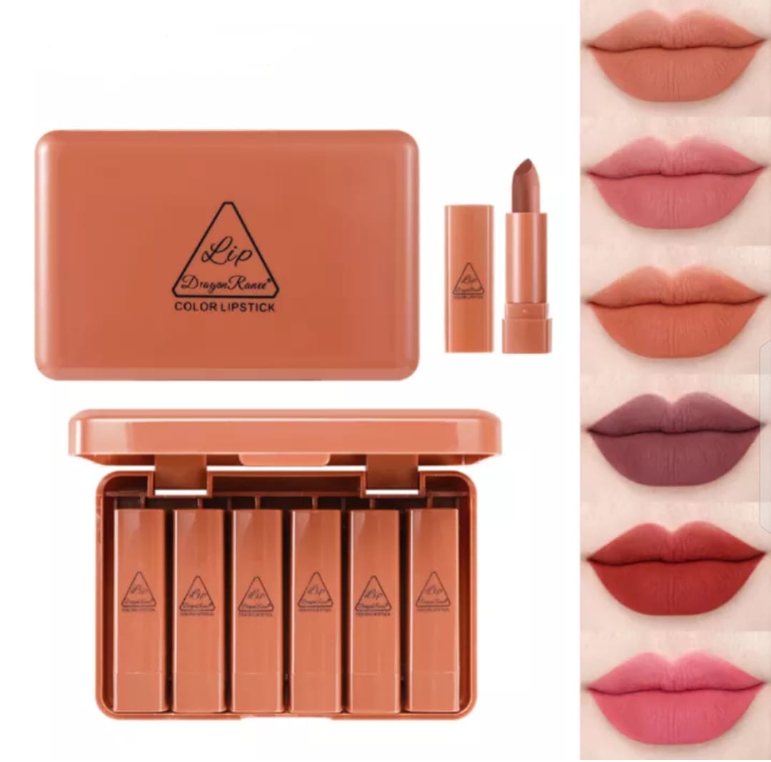 6PCS Matte Brown Velvet Lipstick Mini Nude Makeup Lip Kit Set | Long Lasting Velvet Matte Lipsticks for Women