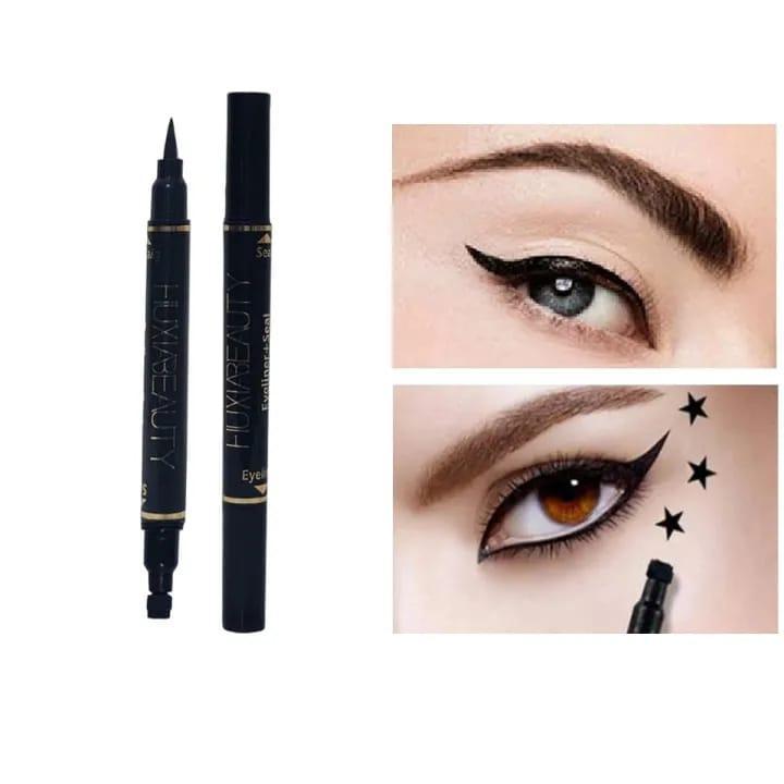 2-in-1 Waterproof Eyeliner & Wing Stamp Pen | Matte Black Liquid Eyeliner for Perfect Cat Eye Makeup