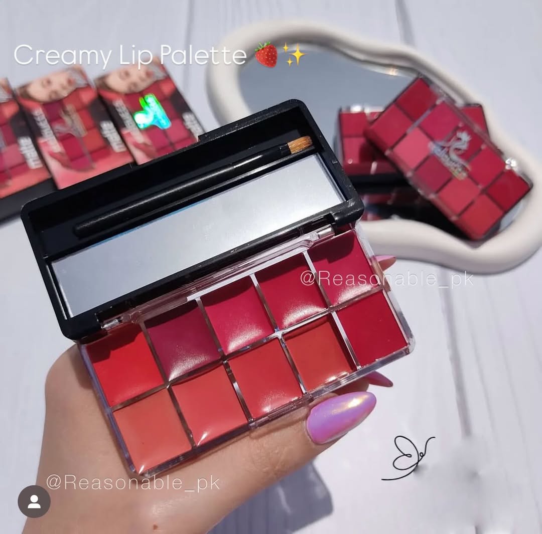 10 in 1 Lipstick & Blush Palette | Creamy Matte Multi Color Makeup Palette for Lips & Cheeks