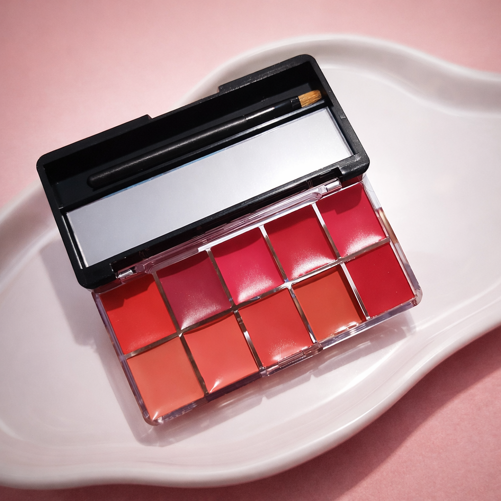 10 in 1 Lipstick & Blush Palette | Creamy Matte Multi Color Makeup Palette for Lips & Cheeks
