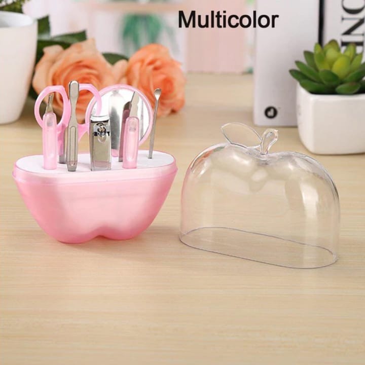8 Pcs Apple Manicure Set ABS Plastic Mani Pedi Kit Pink | Portable Nail Care Tool Set for Home & Travel