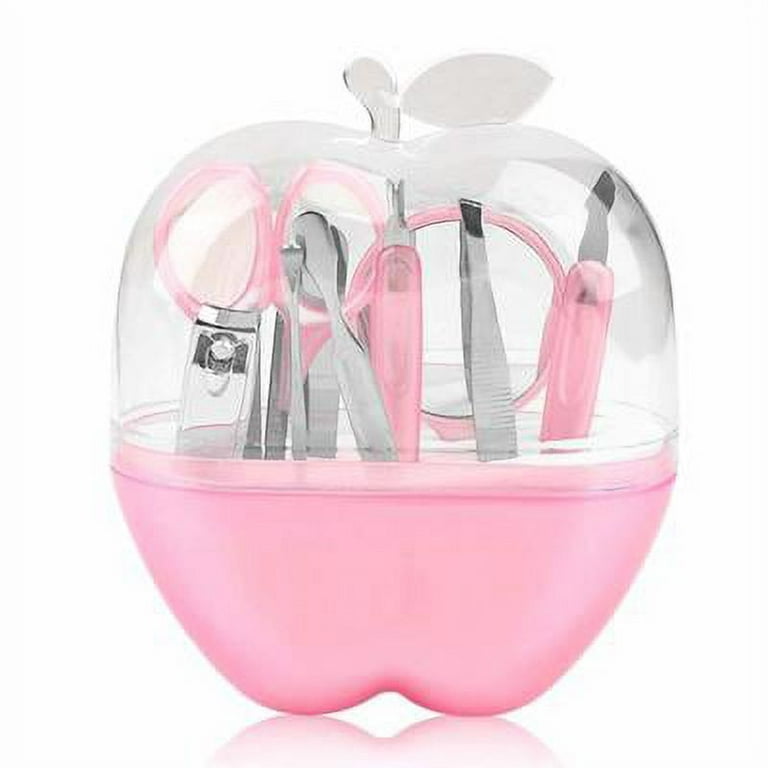8 Pcs Apple Manicure Set ABS Plastic Mani Pedi Kit Pink | Portable Nail Care Tool Set for Home & Travel