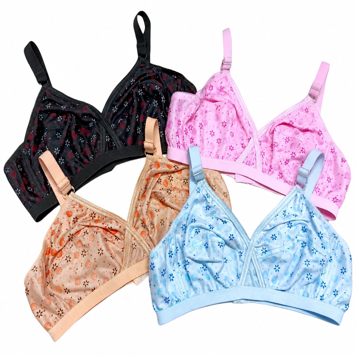 Pack of 4 Women's Jersey Printed Bra Set | Soft Daily Innerwear