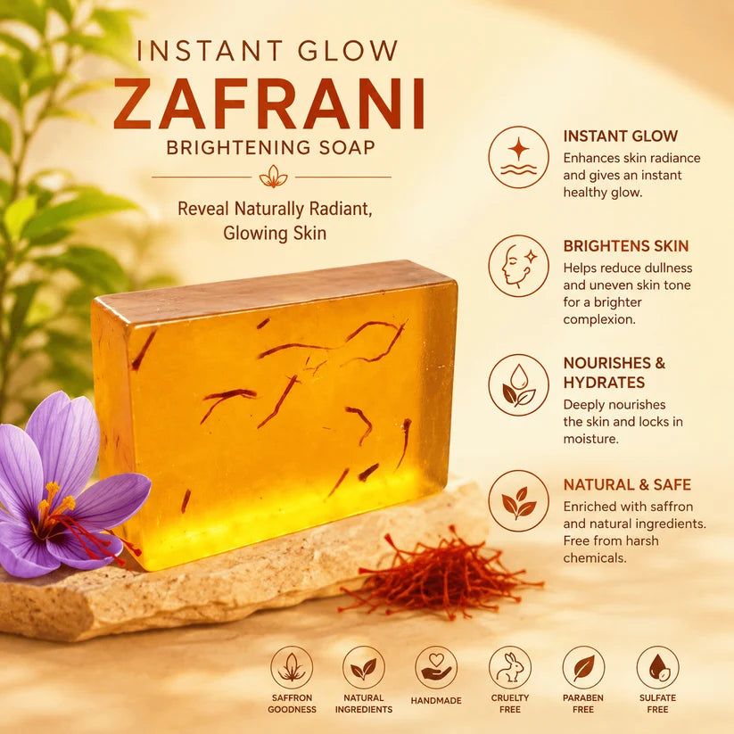 Instant Glow Zafrani Brightening Soap with Pure Saffron (Zafran) | Handmade Paraben & Sulfate Free Soap for Glowing Skin